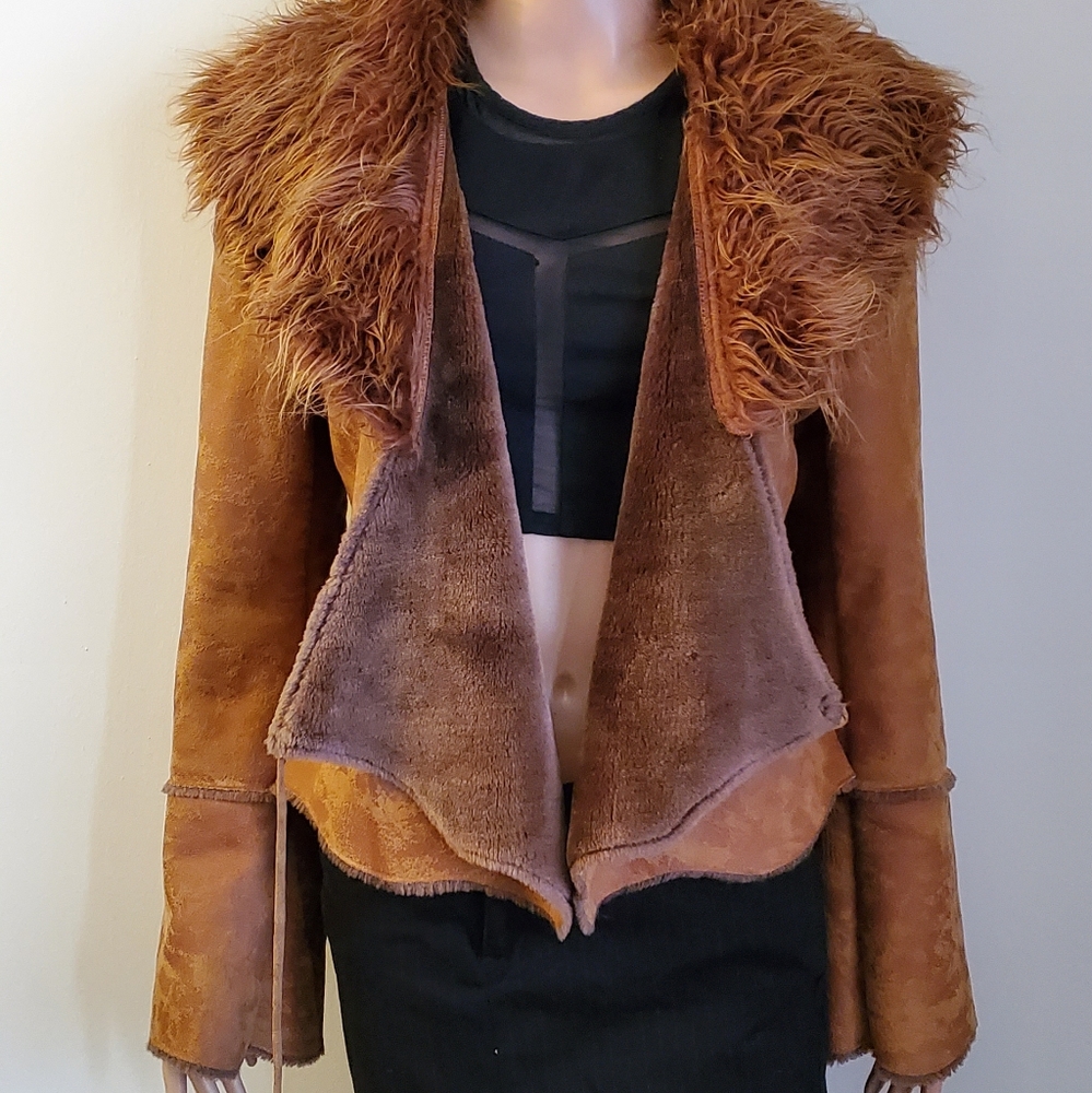Brown Paparazzi brand suede faux fur jacket large